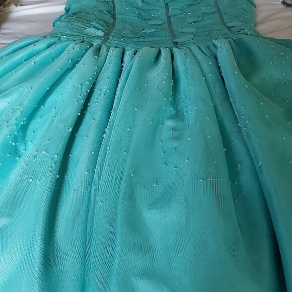 Morgan and Company Teal Strapless Prom Dress - Picture 14 of 15